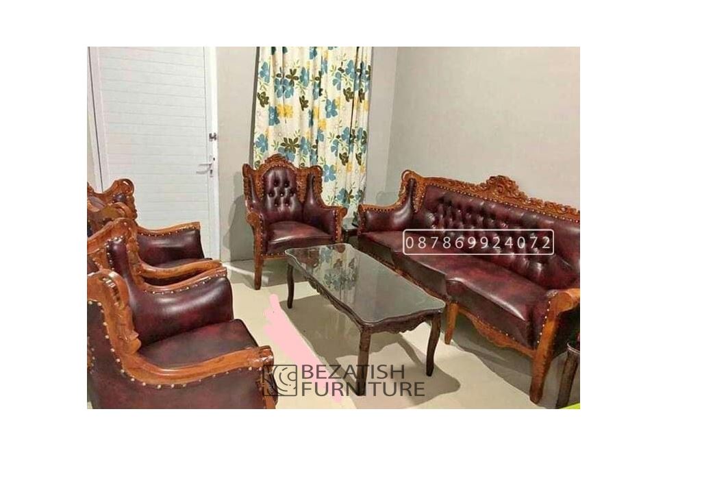 Kursi tamu sofa romawi ukiran klasik full set kayu jati perhutani